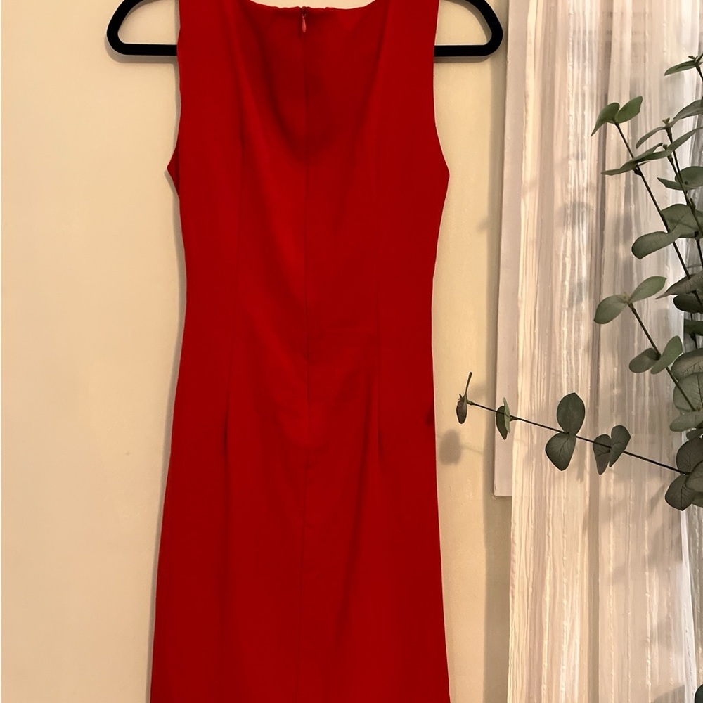 Aijek Chic Red Ruched Cocktail Sleeveless Asymmetric Lace Trim Mini Dress - Picture 3 of 6